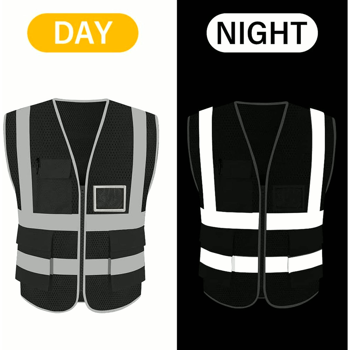 High Visibility Mesh Safety Reflective Vest with Pockets and Zipper, Meets ANSI/ISEA Standards