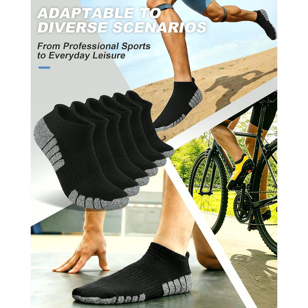 Mens Ankle Athletic Running Socks Low Cut Sports Cushioned Socks for Men 6 Pairs
