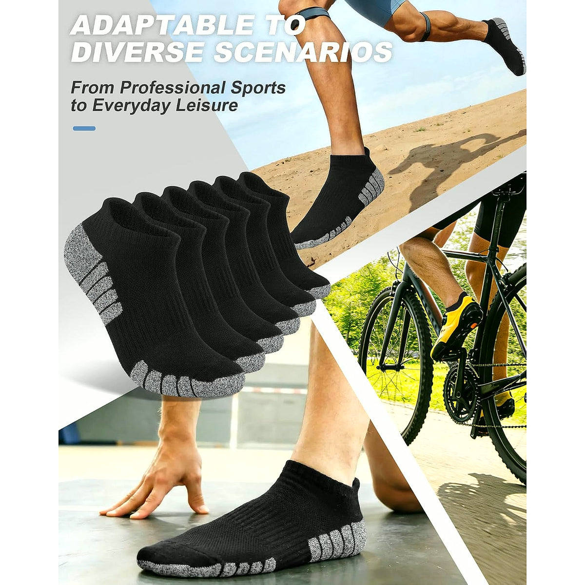 Mens Ankle Athletic Running Socks Low Cut Sports Cushioned Socks for Men 6 Pairs