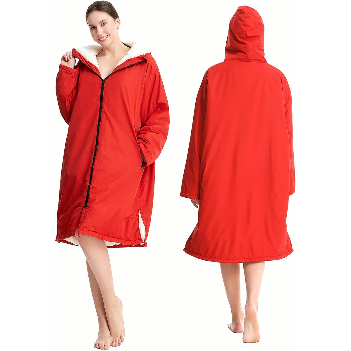 Waterproof Swim Parka: Windproof Sherpa Fleece Lined Surf Poncho