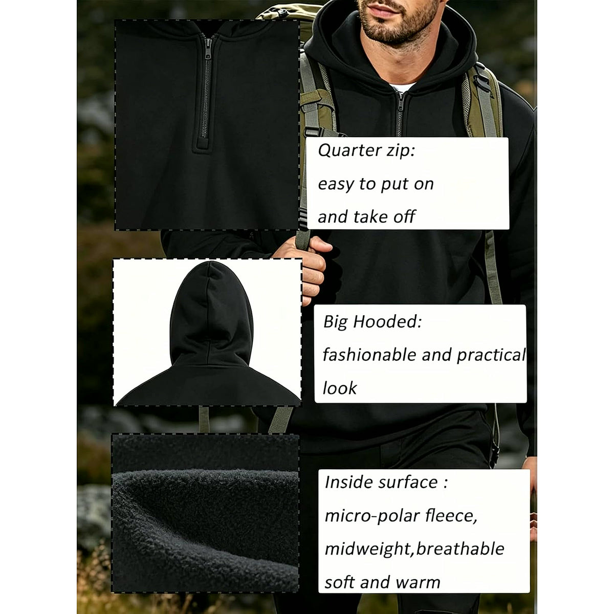 Men'S Quarter Zip Pullover Hoodies Half Zip Hoodie Men Long Sleeve Hoodie Fleece Casual 1/4-Zip Sweatshirt S-3XL