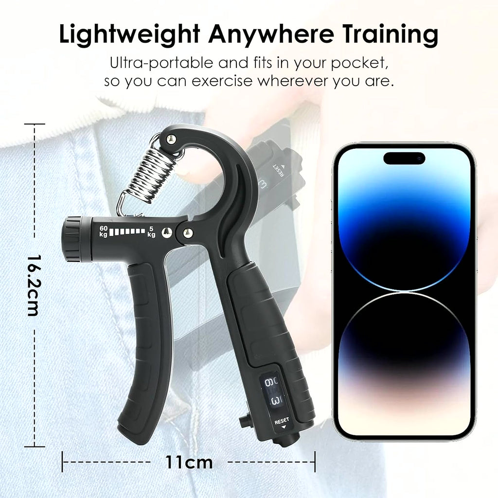 5-In-1 Grip Strength Trainer Kit with Counter, Adjustable Hand Grip(11-132 Lbs), Finger Stretcher, Grip Ring & Stress Ball – Grip Strength Trainer for Adults, Home Gym, Arm Workout Equipment