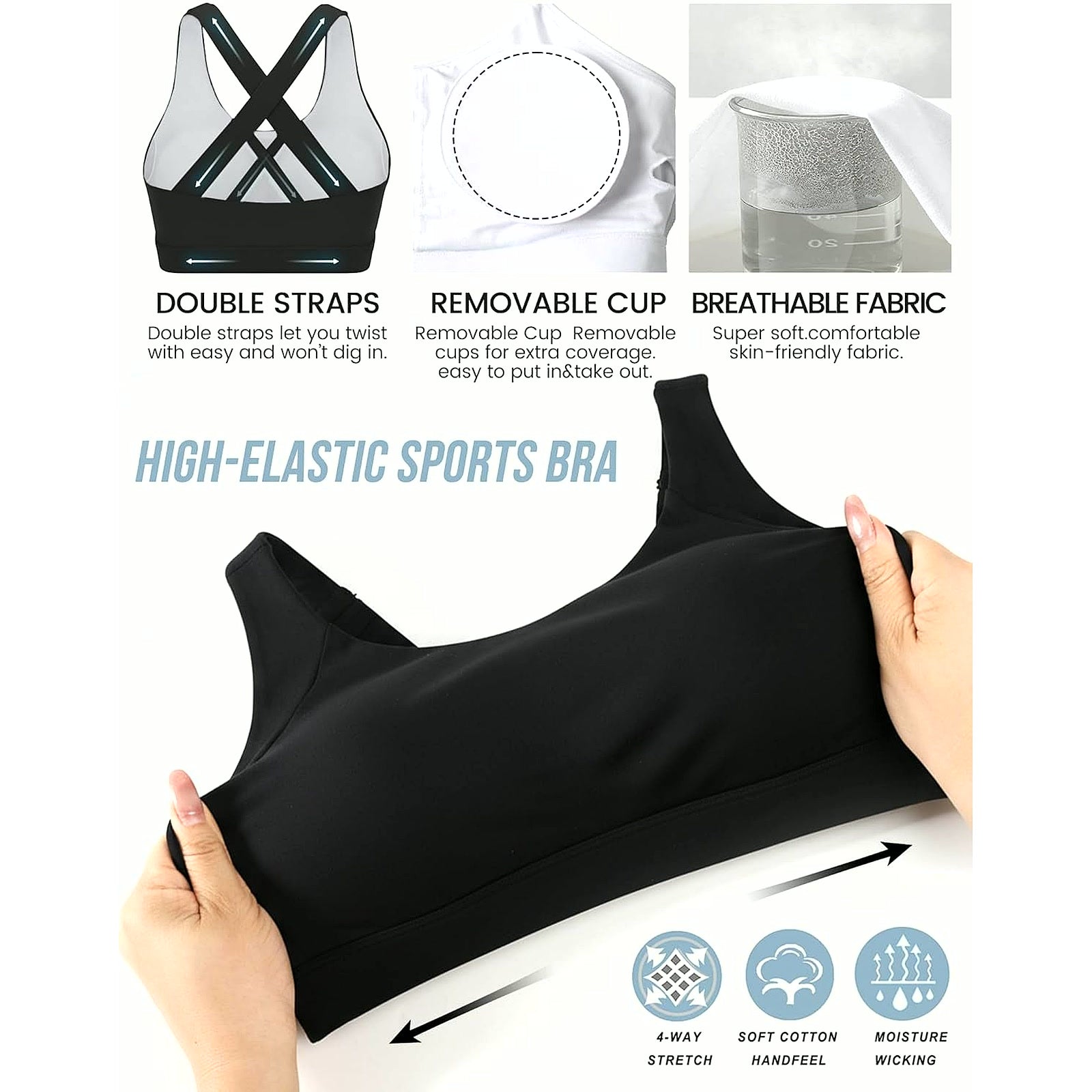 Sports Bra for Women, Criss Cross Back Medium Support Workout Bras with Removable Cups for Yoga Running Gym