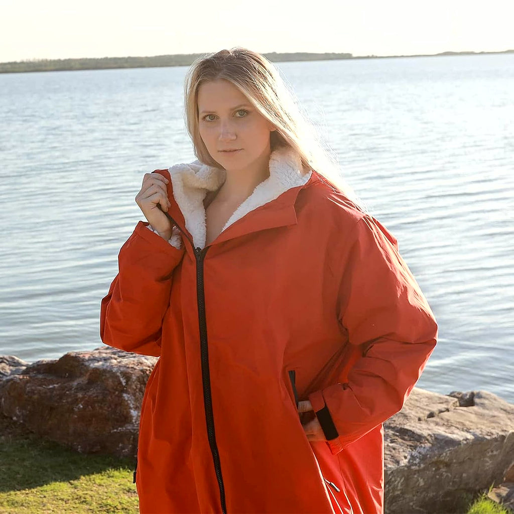 Waterproof Swim Parka: Windproof Sherpa Fleece Lined Surf Poncho