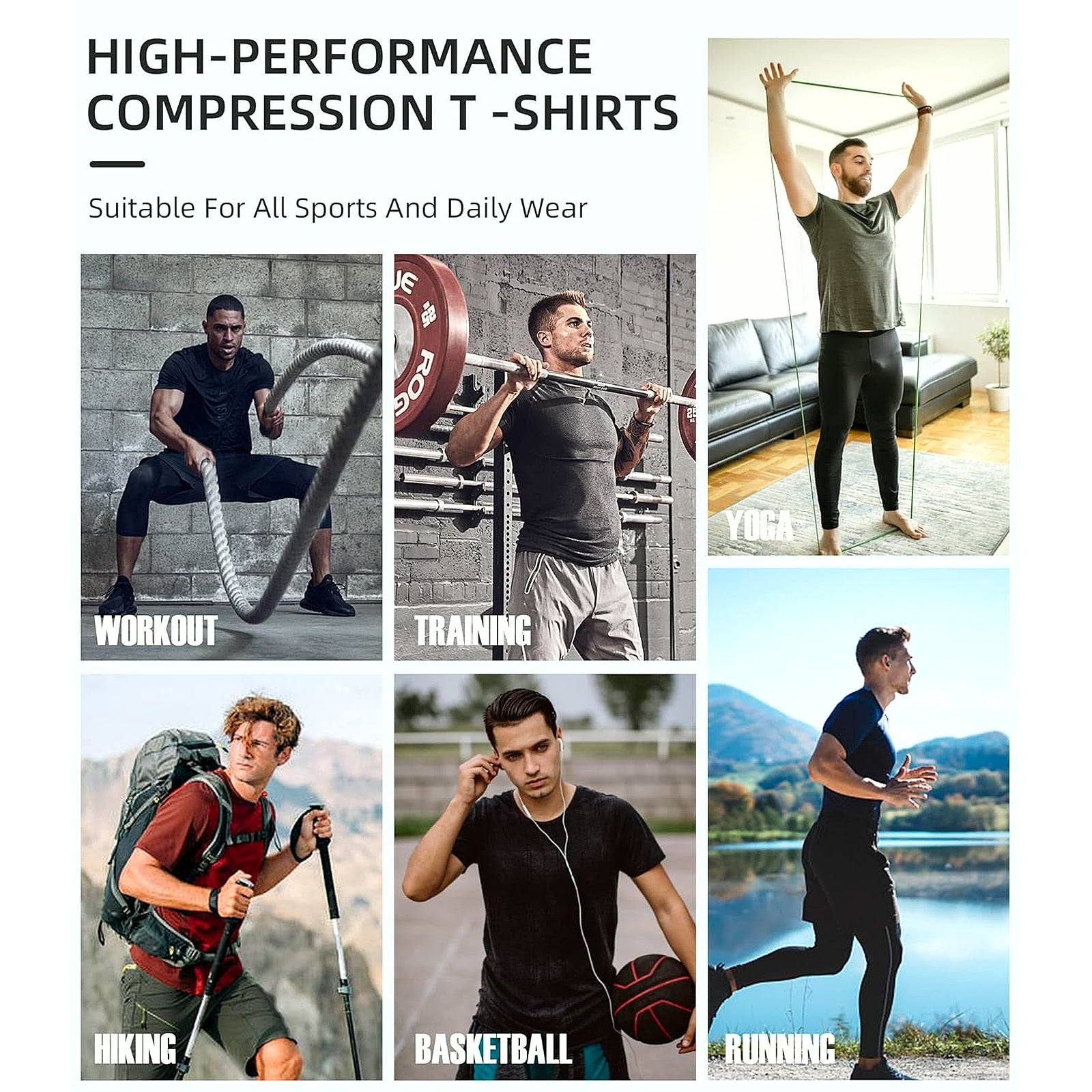 Men'S Compression Shirt Short Sleeve Cool Dry Workout Athletic T-Shirts Sports Undershirt Performance Compression Tops