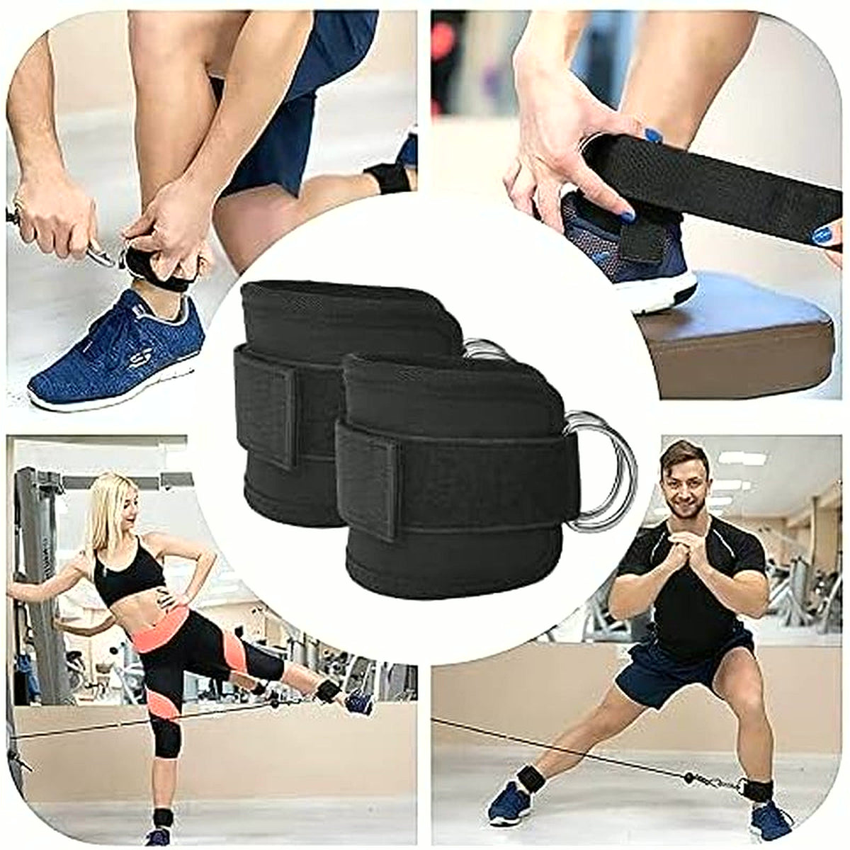 Fitness Ankle Straps for Cable Machines, 2 Pack Comfortable Adjustable Padded Ankle Wrist Cuffs, Kickback Glute Workouts for Men Women, D-Ring Leg Straps with Neoprene Padding