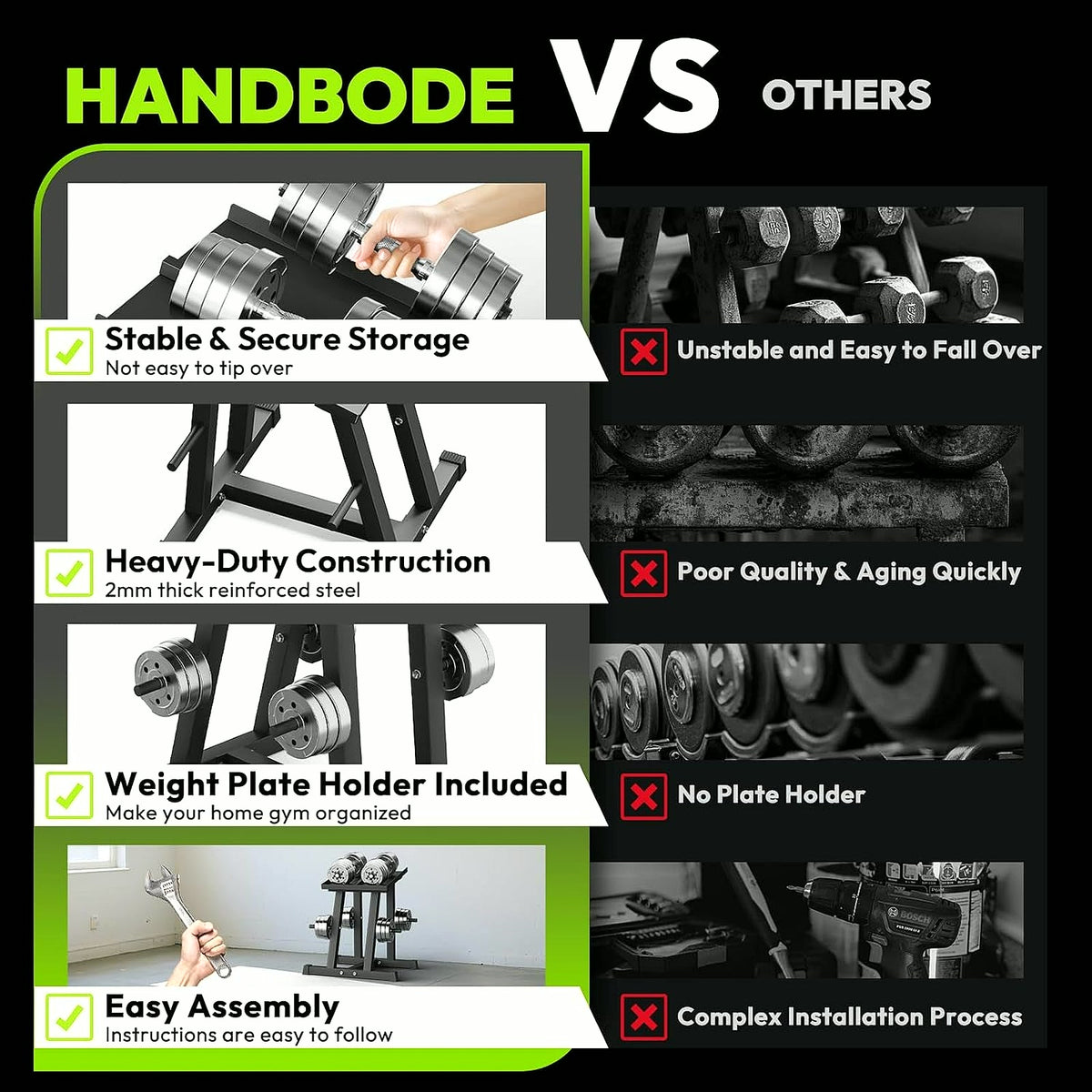 Adjustable Dumbbell Rack with Plate Storage, 500 Lb Capacity | Dumbbell Stand, Space-Saving, Storage Organizer, Stable for Dumbbells, Heavy Duty Column Stand