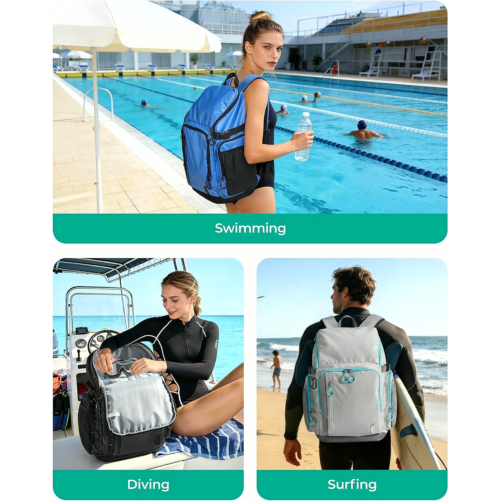 Gym Backpack for Men with Shoe Compartment for Multi-Sport | Water-Resistant Multi-Sport Gym Storage, Expandable Pocket Fits Basketball, Football, Shoe Compartment Separates Swim Gear