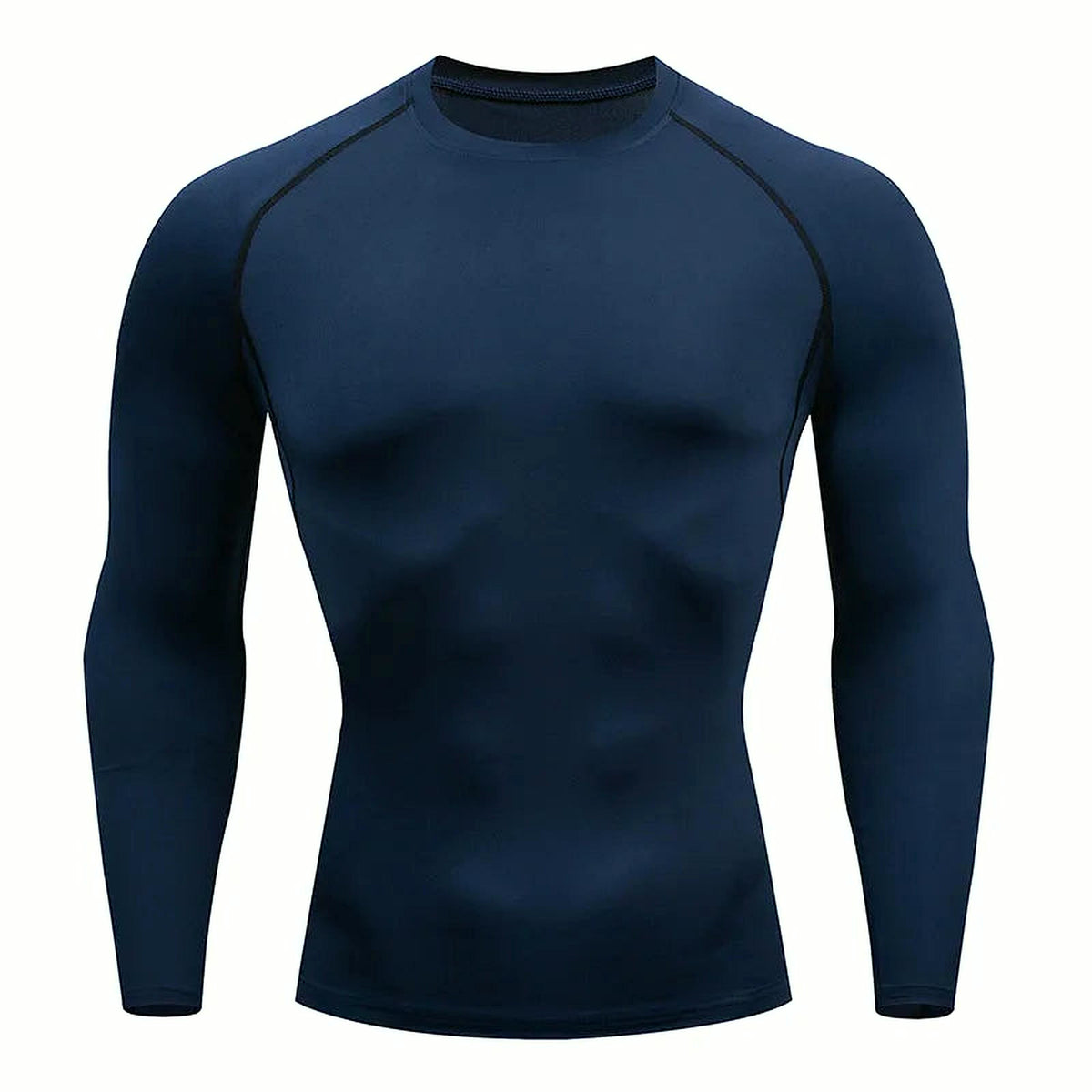 PrimeBuild Men's Long Sleeve Performance Shirt in blue with dark raglan seam lines, front view