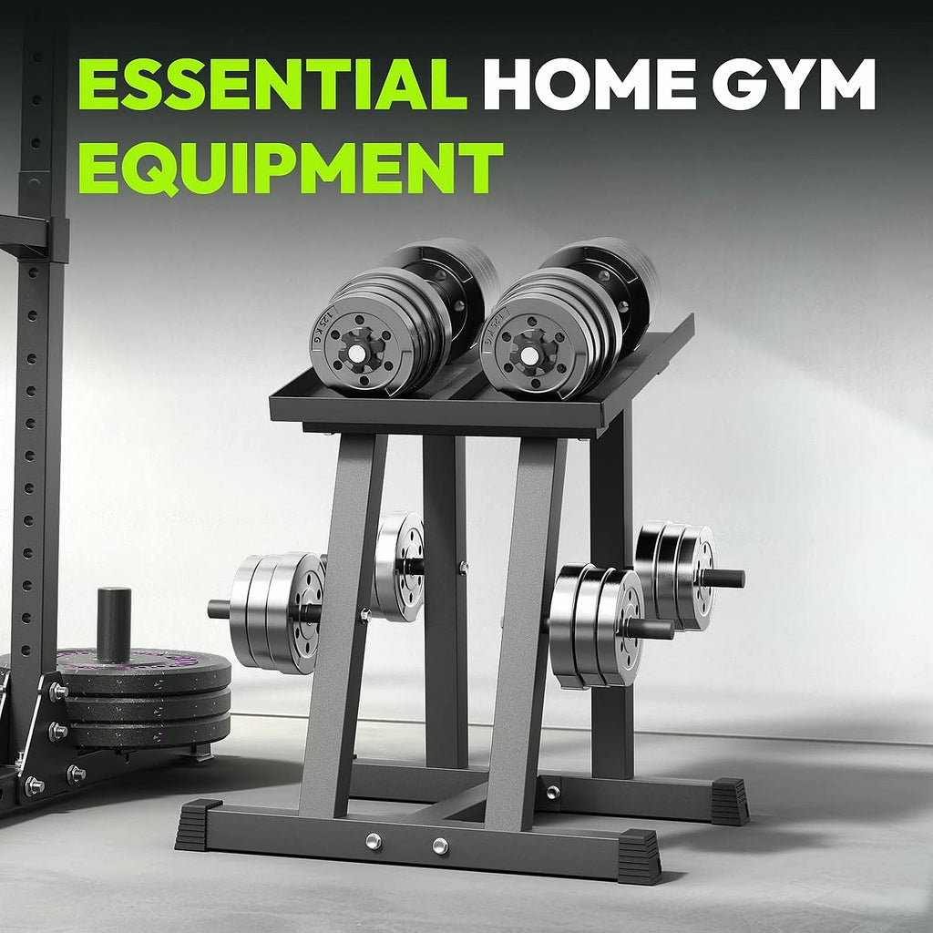 Adjustable Dumbbell Rack with Plate Storage, 500 Lb Capacity | Dumbbell Stand, Space-Saving, Storage Organizer, Stable for Dumbbells, Heavy Duty Column Stand