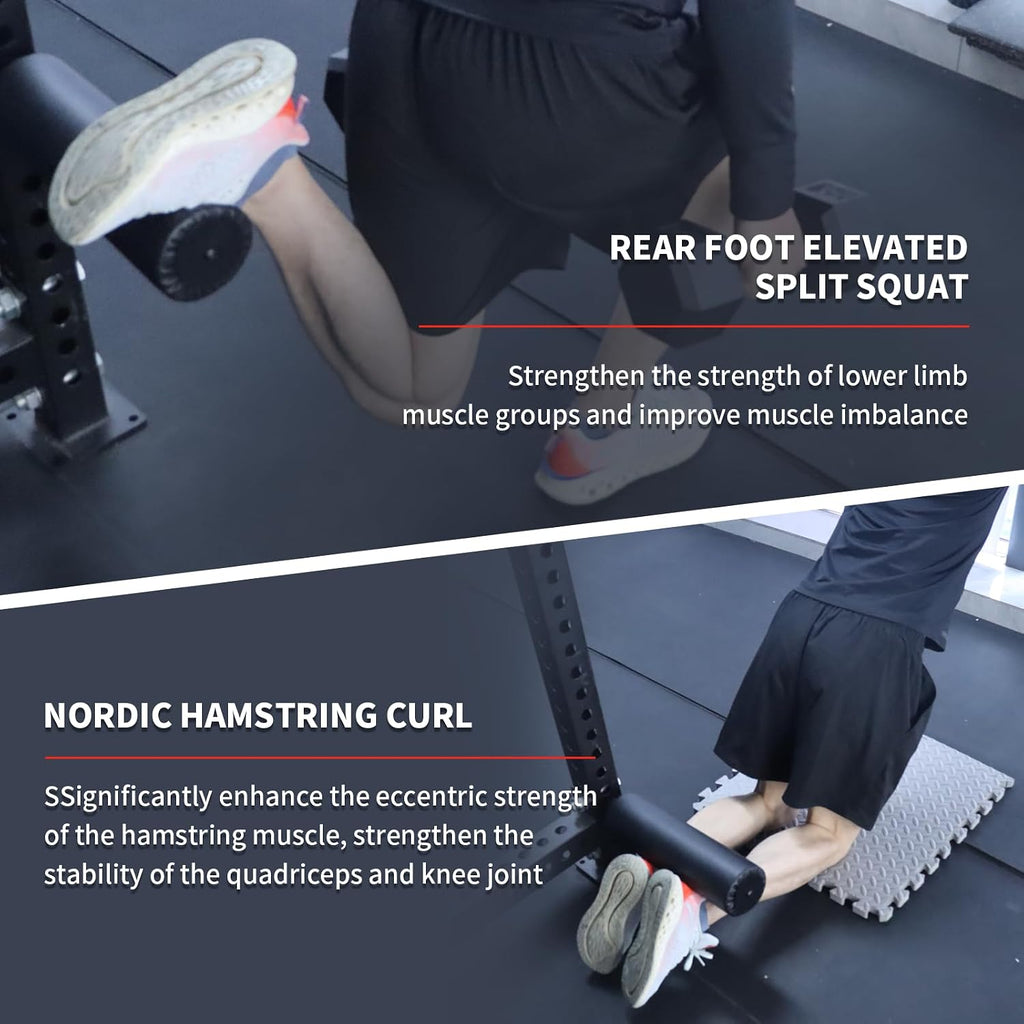 Single Leg Squat Roller/Nordic Hamstring Curl for Squat Rack Power Rack Attachments, Bulgarian Split Squat for Workout Esquipment Home Gym Accessories