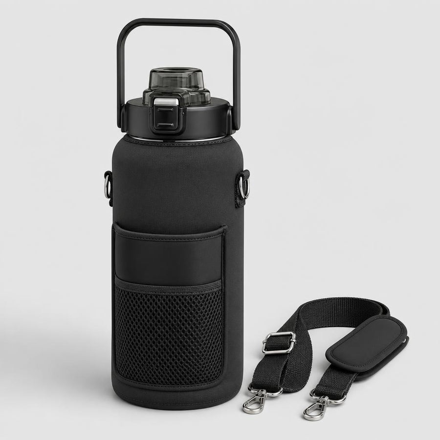 PrimeBuild 2L Motivational Water Bottle – Straw, Sleeve & Strap – product photo