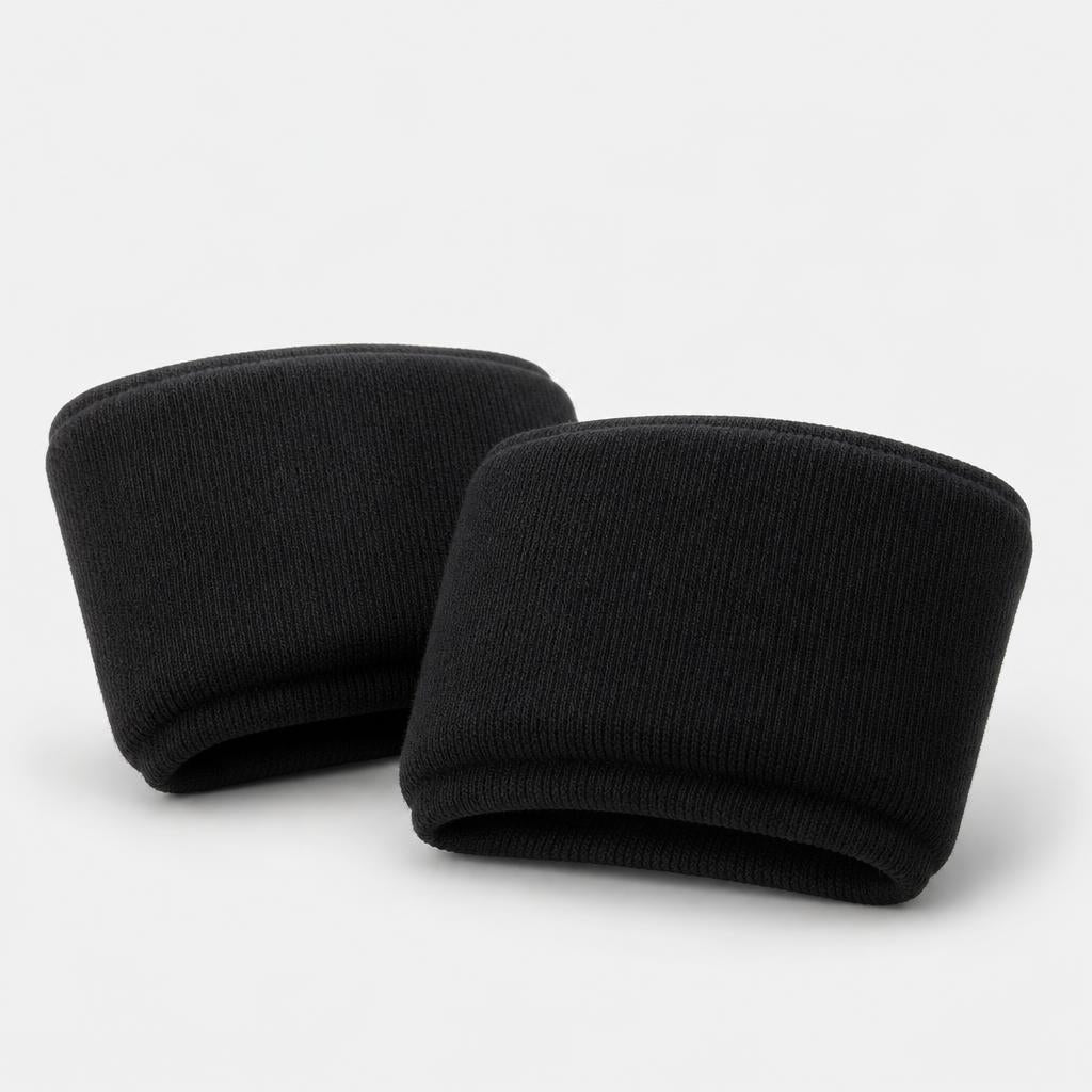 PrimeBuild Boxing Gel Knuckle Guards, two black ribbed-knit slip-on knuckle pads on a light gray background