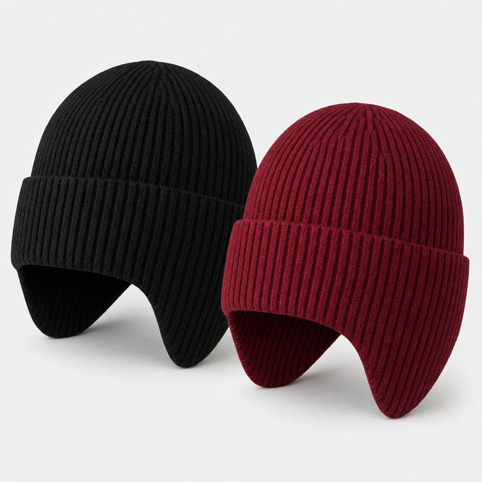 PrimeBuild™ Thermal Ear Flap Beanie – 2-Pack, Black & Wine Red