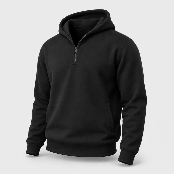 PrimeBuild™ Men's Quarter Zip Fleece Hoodie – Black