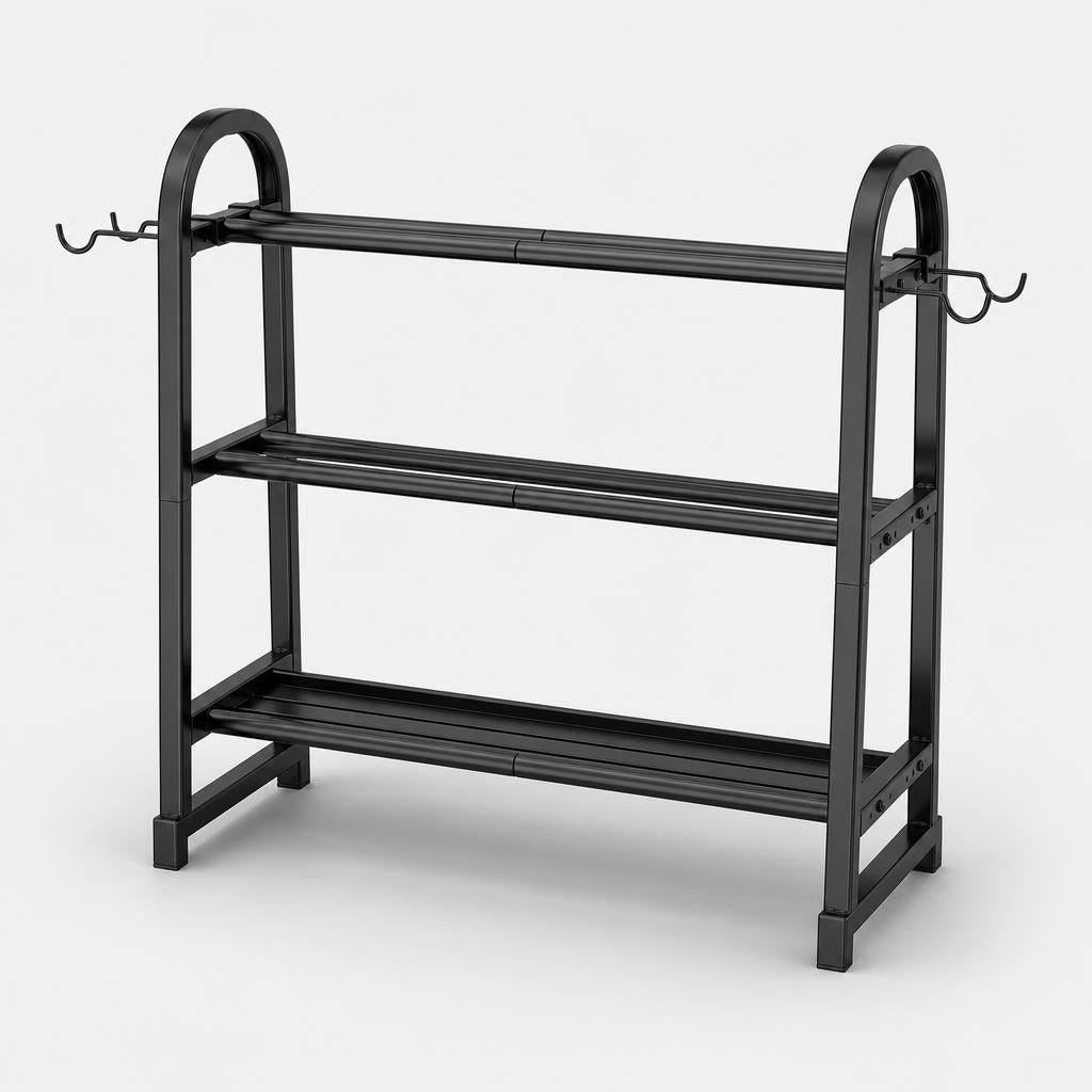 PrimeBuild 3-Tier Dumbbell Rack – Home Gym Storage with Hooks – product photo