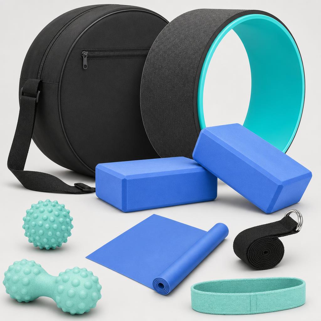 PrimeBuild Complete Yoga Wheel Kit – 8-Piece Set with Carry Bag – product photo