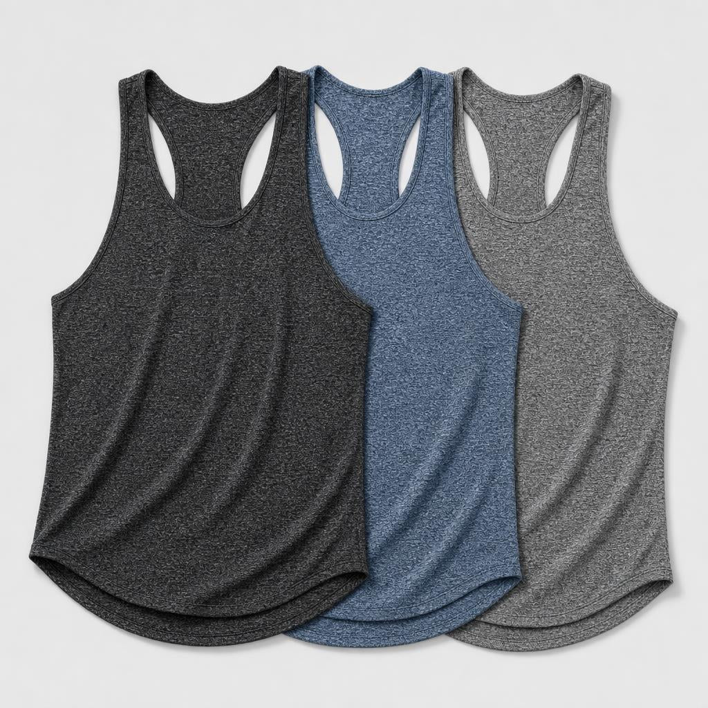 PrimeBuild Men's Y-Back Training Tank – 3-Pack, Black/Blue/Grey – product photo