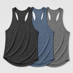 PrimeBuild Men's Y-Back Training Tank – 3-Pack, Black/Blue/Grey – product photo