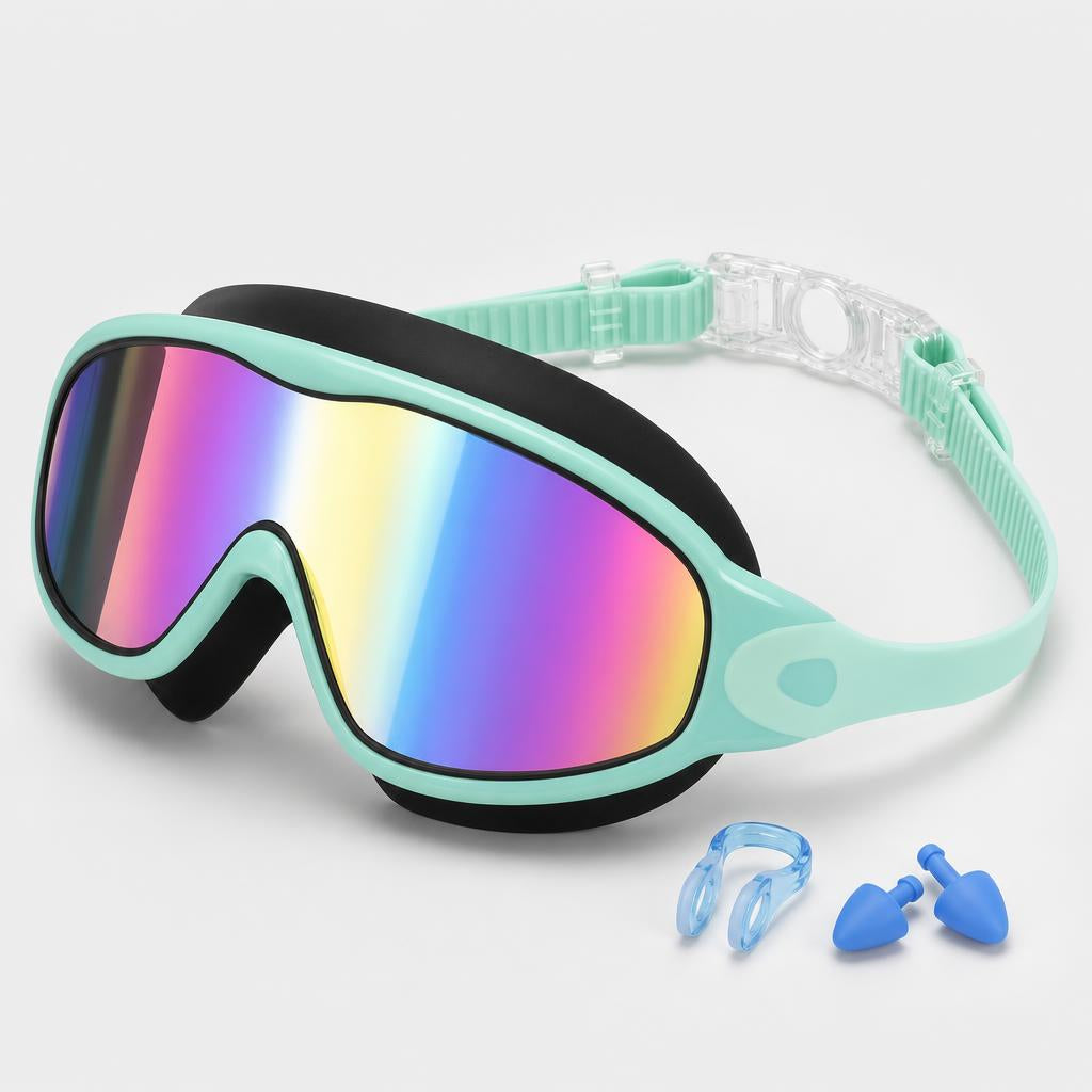 PrimeBuild Kids Wide-View Swim Goggles – Anti-Fog, Green/Black – product photo