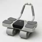 PrimeBuild 4-Wheel Ab Roller in gray with four elbow pads, digital display, foam-grip handle and phone mount