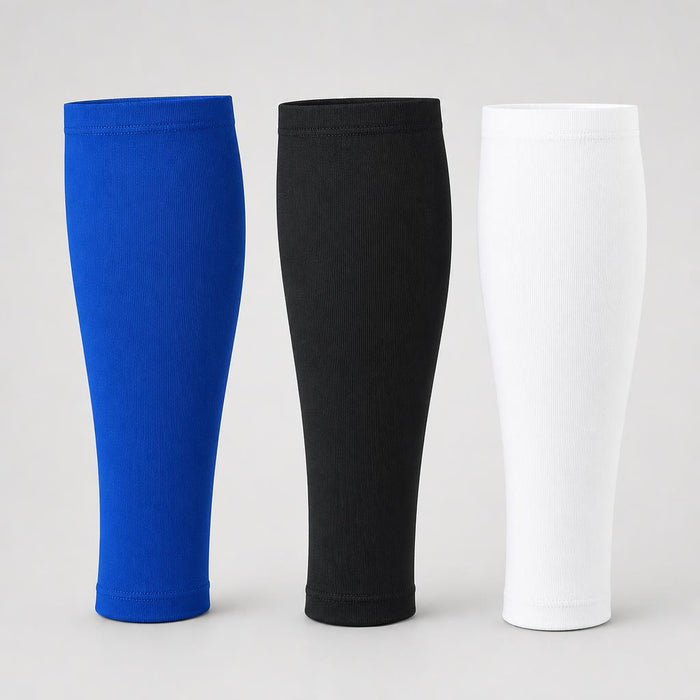 PrimeBuild™ Calf Compression Sleeves – Black, White & Blue Set