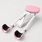 PrimeBuild Adjustable Split Stretch Machine in pink and white with padded oval seat, lever and pink foot cradles