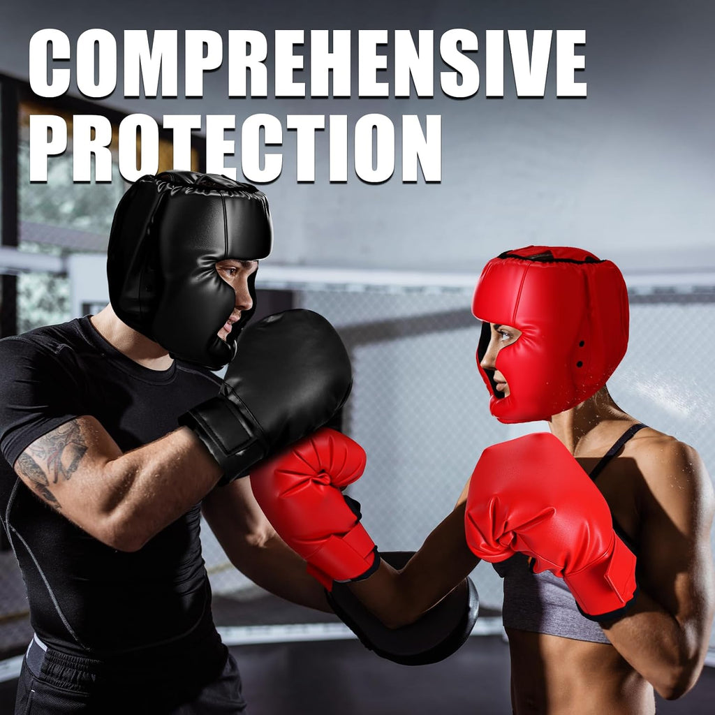 14 Pcs Boxing Equipment Set for Beginners 2 Pair of Boxing Gloves Headgears Sport Mouths Guards Gel Hand Wraps and Bags Taekwondo Sparring Gear Gifts for Adults Beginners Training Equipment
