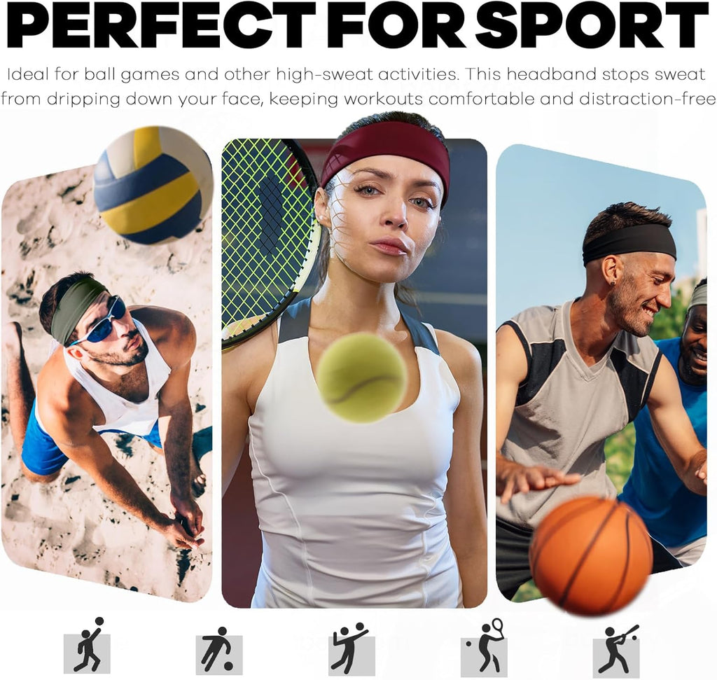 Sweat Band, 5 Pack Headband Moisture Wicking for Running Sports | Workout Sweatband, Unisex Fit, Non-Slip, Skin-Friendly, Multi-Use, Perfect for Exercise, Lightweight