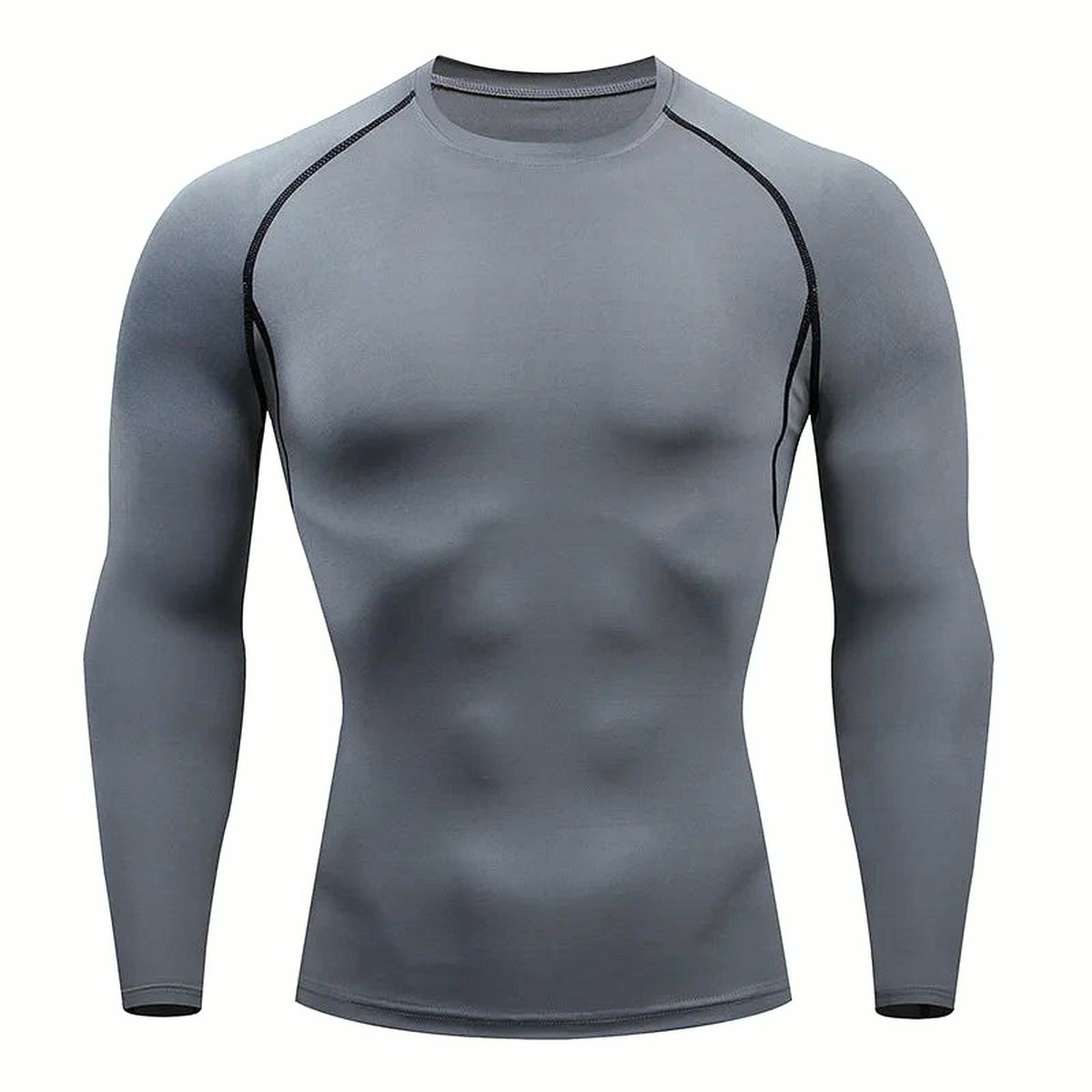 PrimeBuild Men's Long Sleeve Performance Shirt in grey with black raglan seam lines, front view