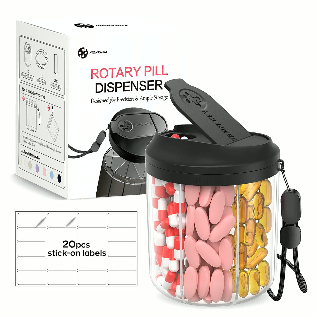 Weekly/7-Compartment Pill Organizer, Travel Pill Case with Anti-Mix Design & 20 Labels – Portable Supplement Container