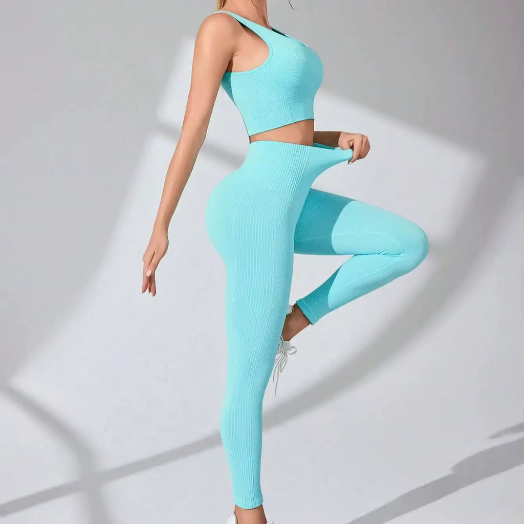 Women’S Workout Sets 2 Piece - Seamless Yoga Leggings and Cross-Strap Sports Bra Gym Outfits Activewear Matching Set
