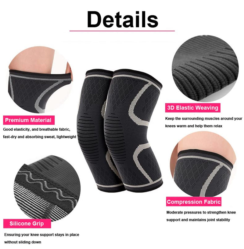 Knee Braces for Knee Pain, 2 Pack Knee Pads Knee Sleeves Weightlifting Knee Compression Sleeve, Knee Support Knee Flex Wrap Knee Sleeves (Medium, Black)