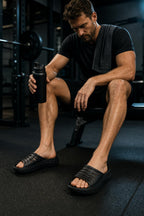 PrimeBuild Men's Recovery Slides – Cushioned Arch-Support Sandals – in action