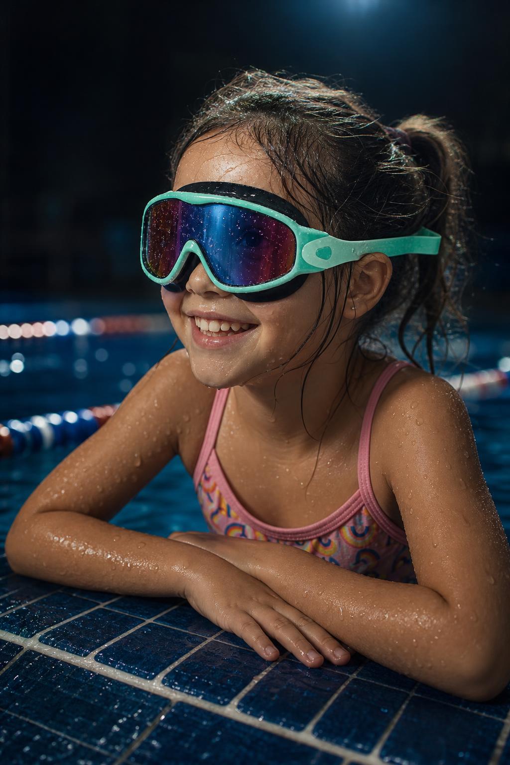 PrimeBuild Kids Wide-View Swim Goggles – Anti-Fog, Green/Black – in action
