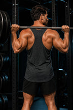 PrimeBuild Men's Y-Back Training Tank – 3-Pack, Black/Blue/Grey – in action