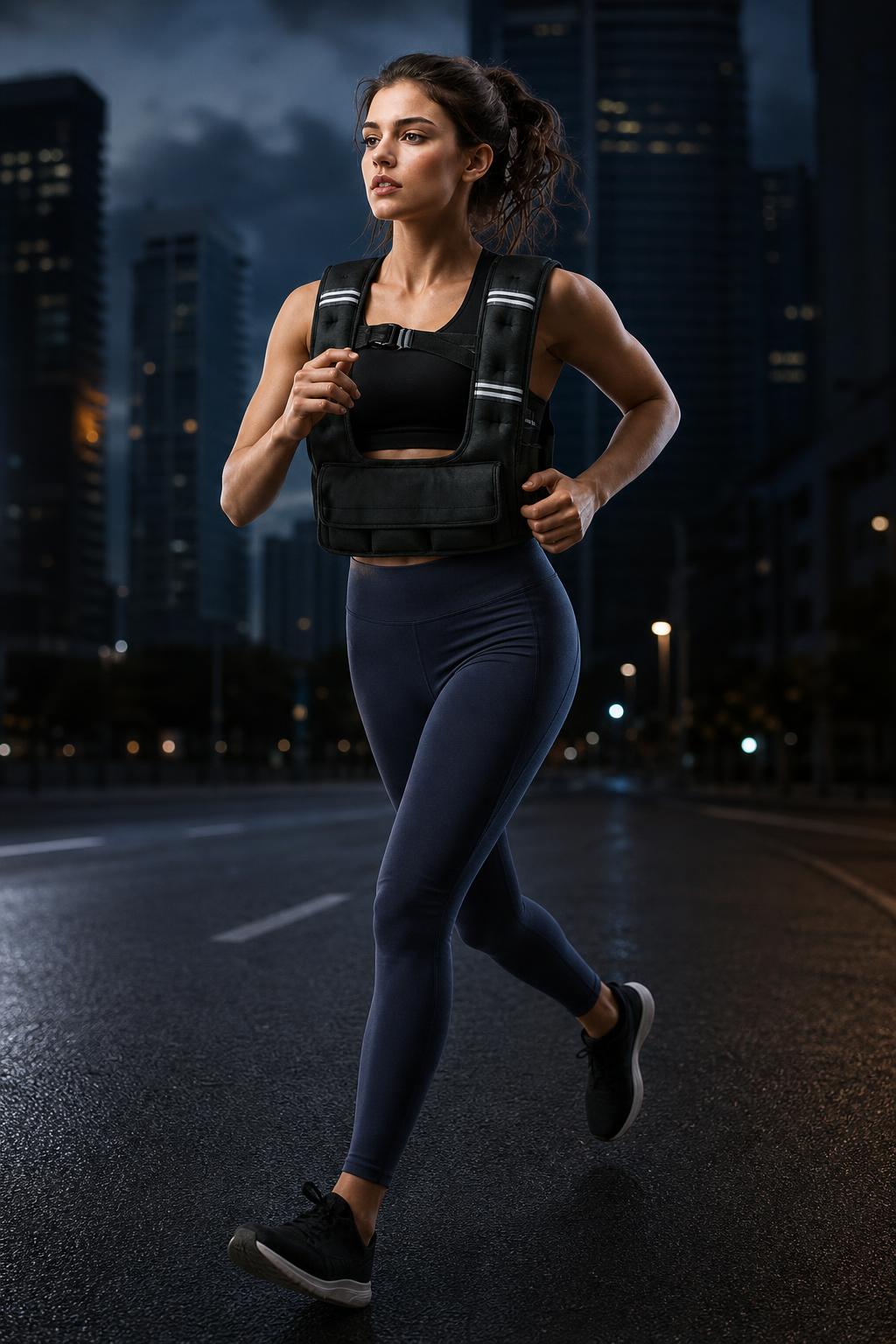 PrimeBuild Adjustable Weighted Vest – 4 to 12 lb, Reflective – in action