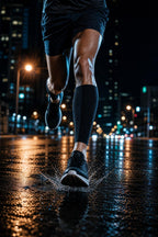 PrimeBuild Calf Compression Sleeves – Black, White & Blue Set – in action
