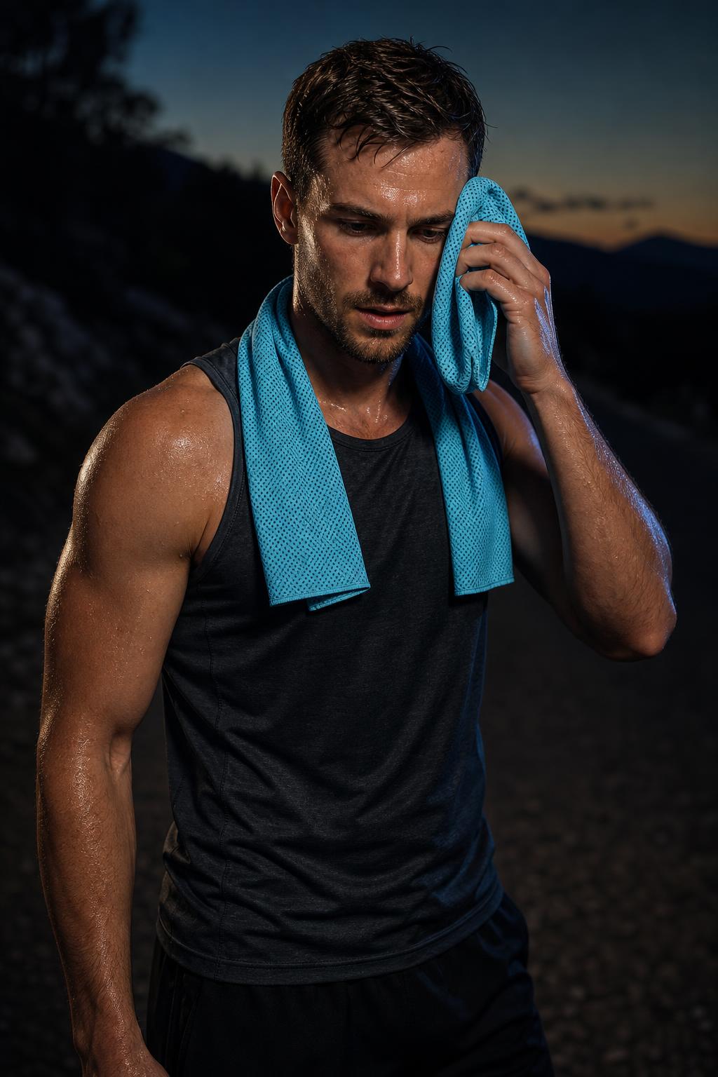 PrimeBuild Cooling Sports Towel – Quick-Dry Mesh, Blue or Grey – in action