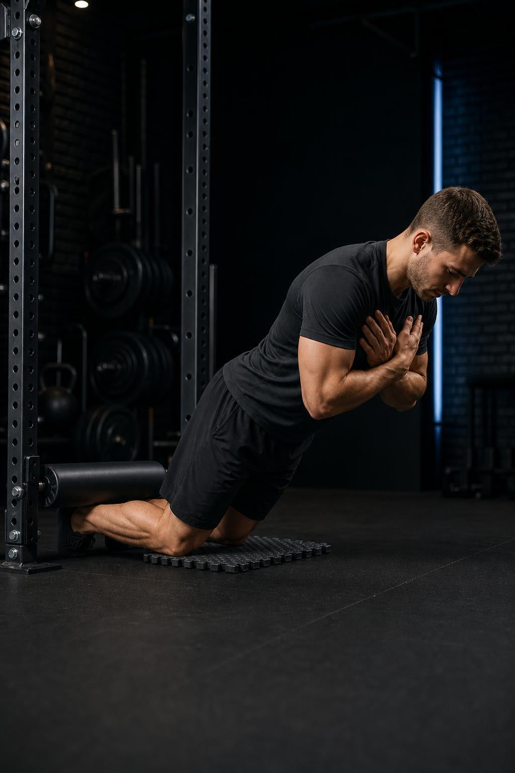 PrimeBuild Nordic Curl & Split Squat Rack Roller – 3" Foam – in action
