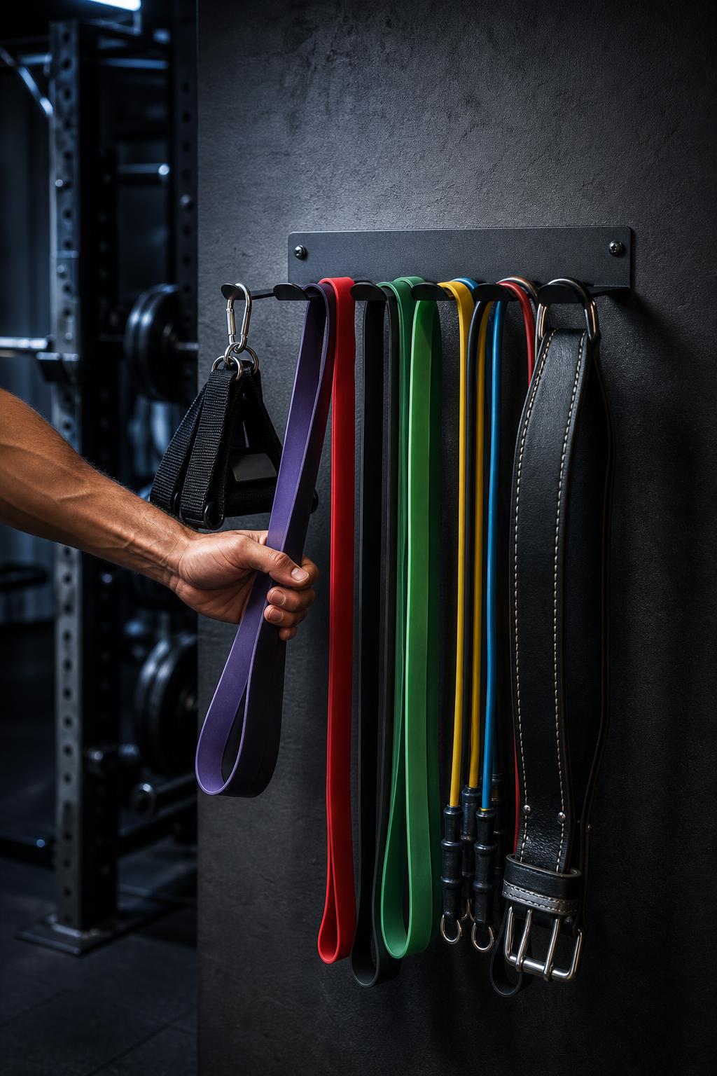 PrimeBuild Wall-Mount Gym Storage Rack – 8 Hooks – in action
