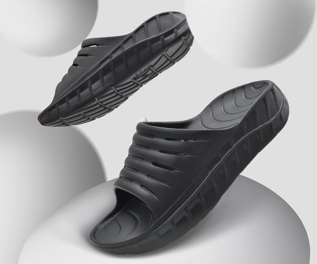 Mens Sport Recovery Sandals Arch Support Plantar Fasciitis Slides | Thick Cushion Slip on Wide Comfort Orthotic Open Toe Slippers,Post Run &Exercise Outdoor Beach Walking