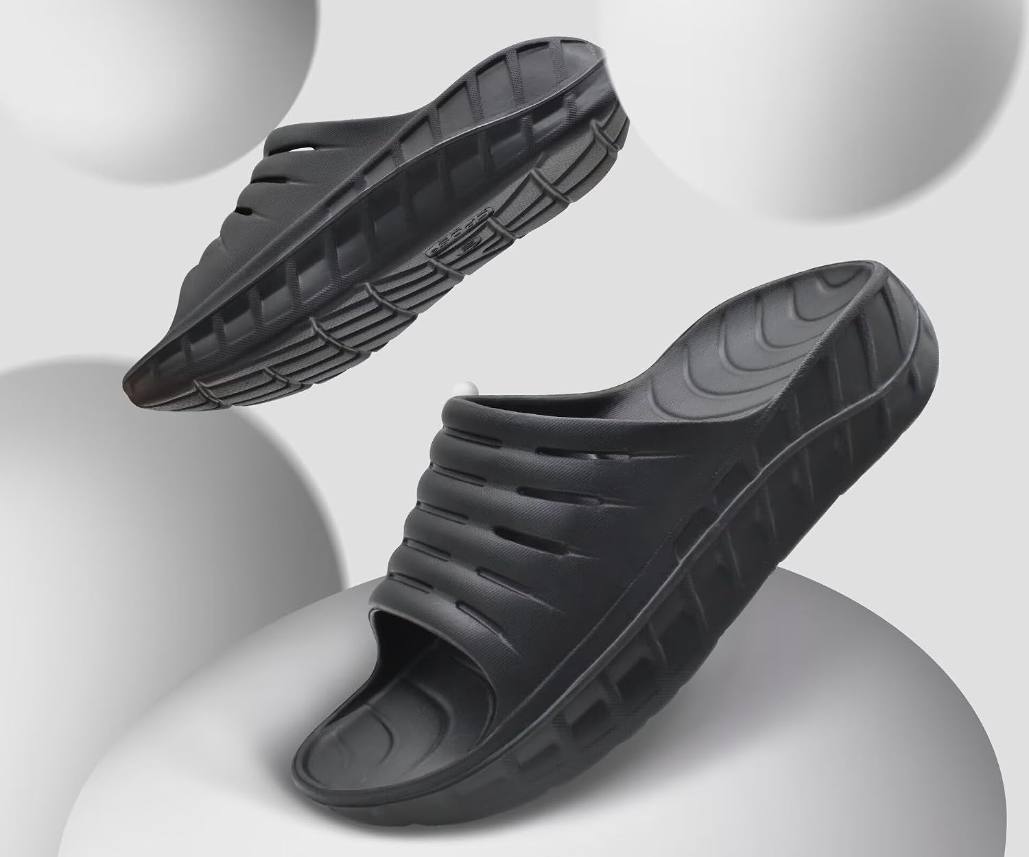 Mens Sport Recovery Sandals Arch Support Plantar Fasciitis Slides | Thick Cushion Slip on Wide Comfort Orthotic Open Toe Slippers,Post Run &Exercise Outdoor Beach Walking