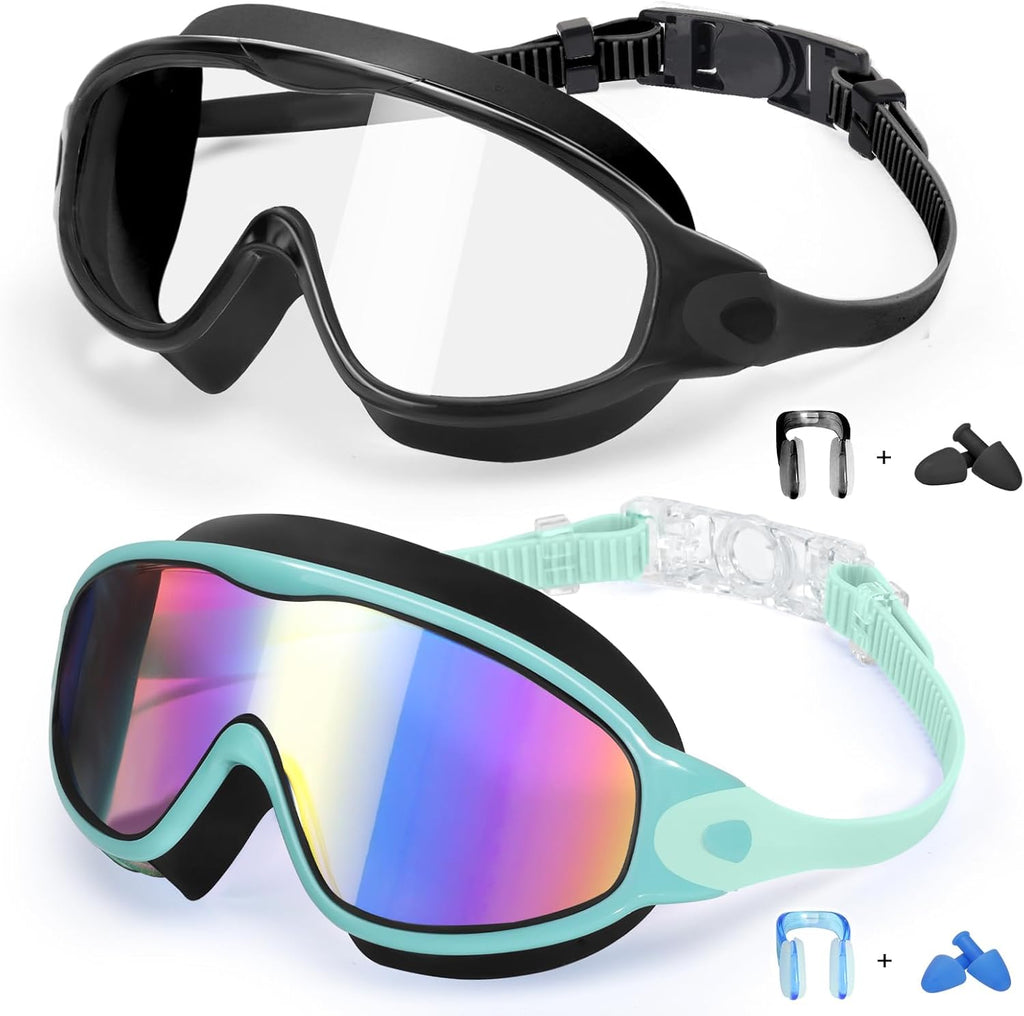 2 Pack Kids Swimming Goggles, Anti-Fog Swim Goggles for Toddler Girls Boys 3-15