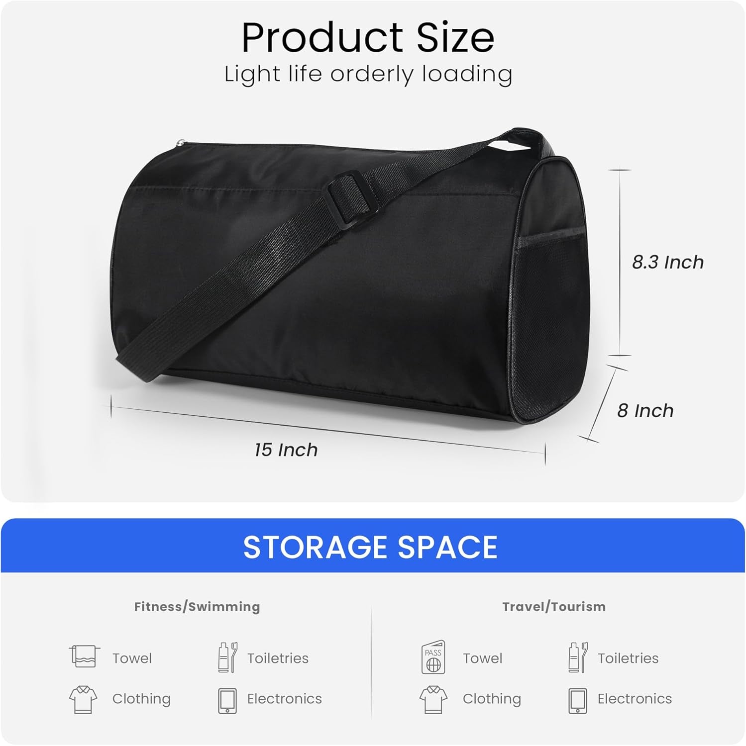 Small Gym Bag for Women & Men,Small Lightweight Duffel Bag Carry on Bags Mini Duffel Travel Bag Waterproof Sports Bags for Workout/Sport/Travel, Black