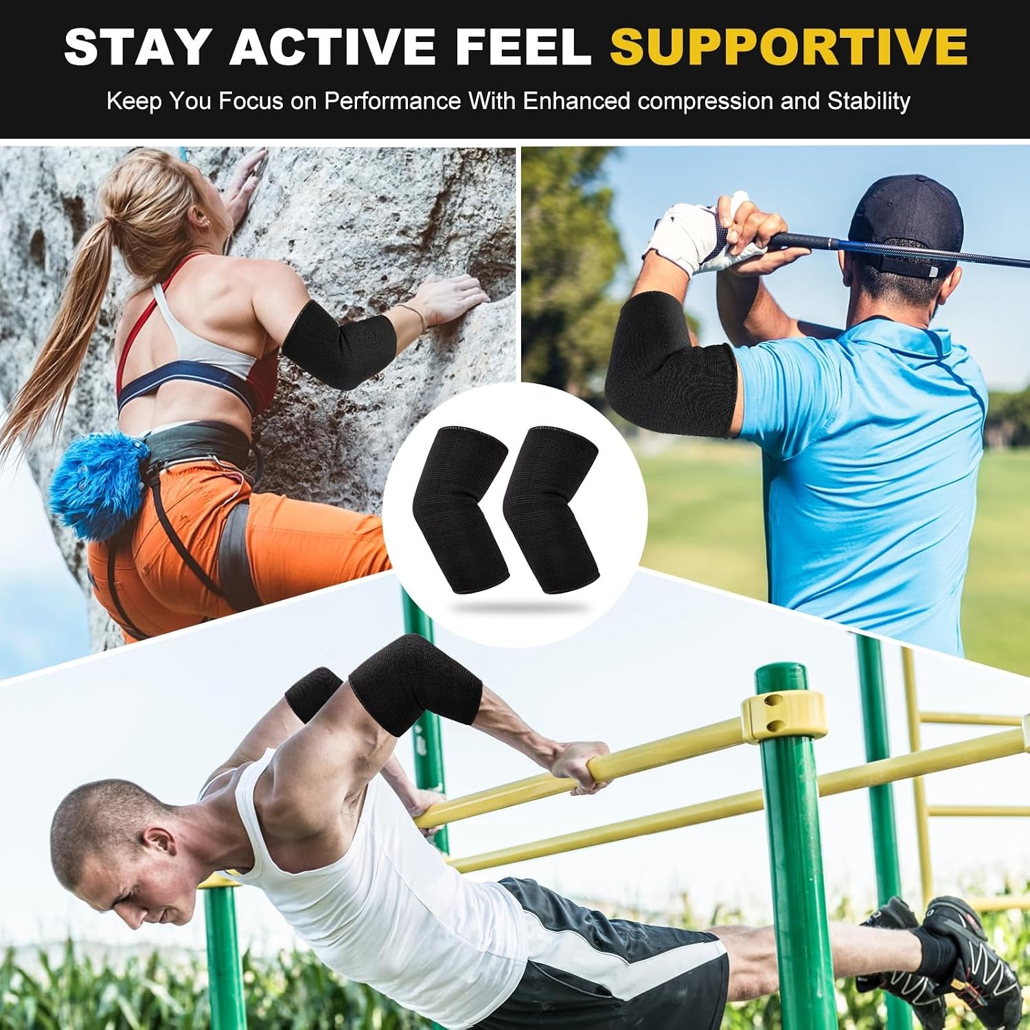 Elbow Compression Sleeves, Elbow Brace for Men Women, Tennis Golfer'S Elbow Support, Arm Support Sleeves for Sports Protection and Pain Relief (Black)