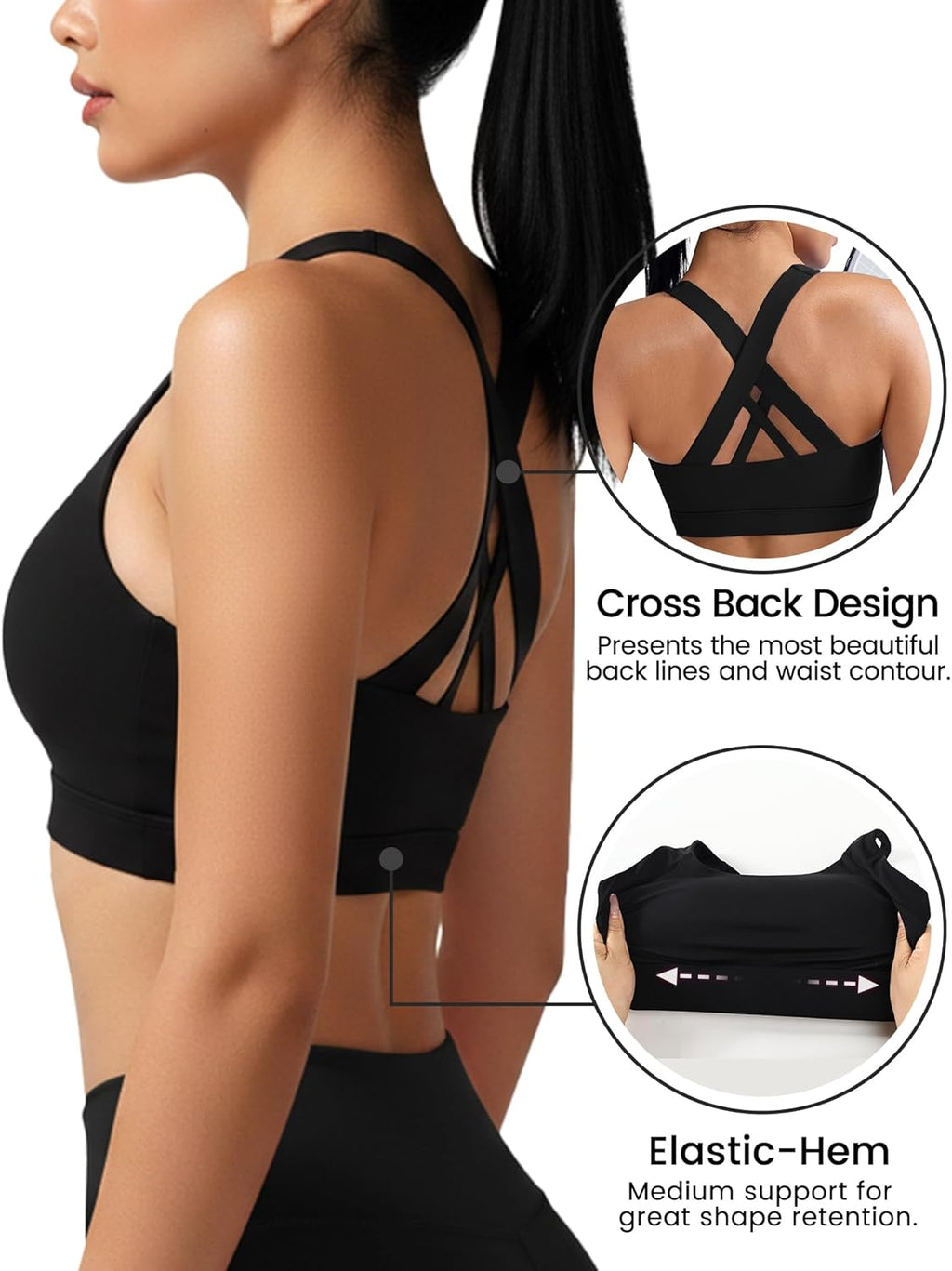 Sports Bra for Women, Criss Cross Back Medium Support Workout Bras with Removable Cups for Yoga Running Gym