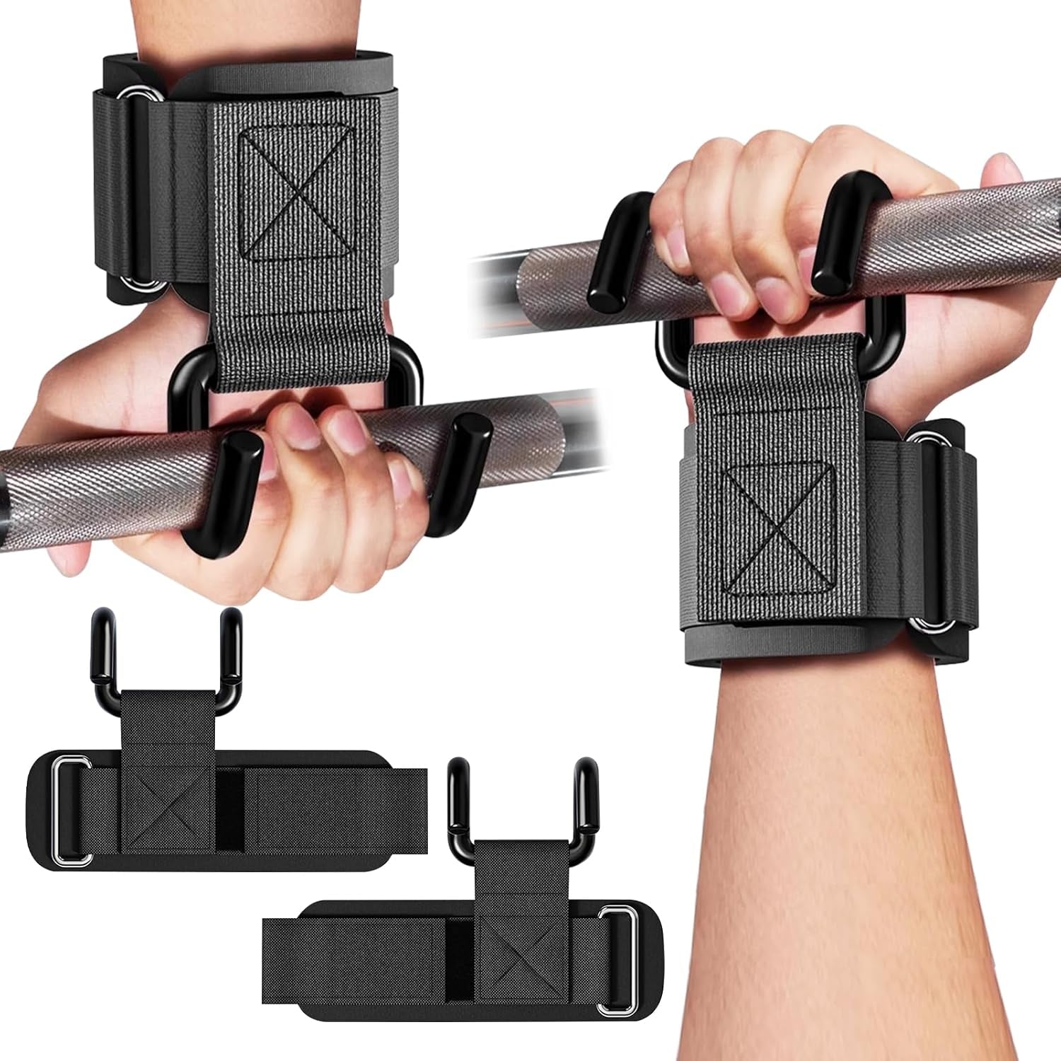 Weight Lifting Hooks for Men and Women (Pair) | 330 LB Heavy Duty Gym Lifting Wrist Strap Hook for Deadlifts, Pull-Ups, Strength Training, 0.4Inch Grip Weightlifting Hooks