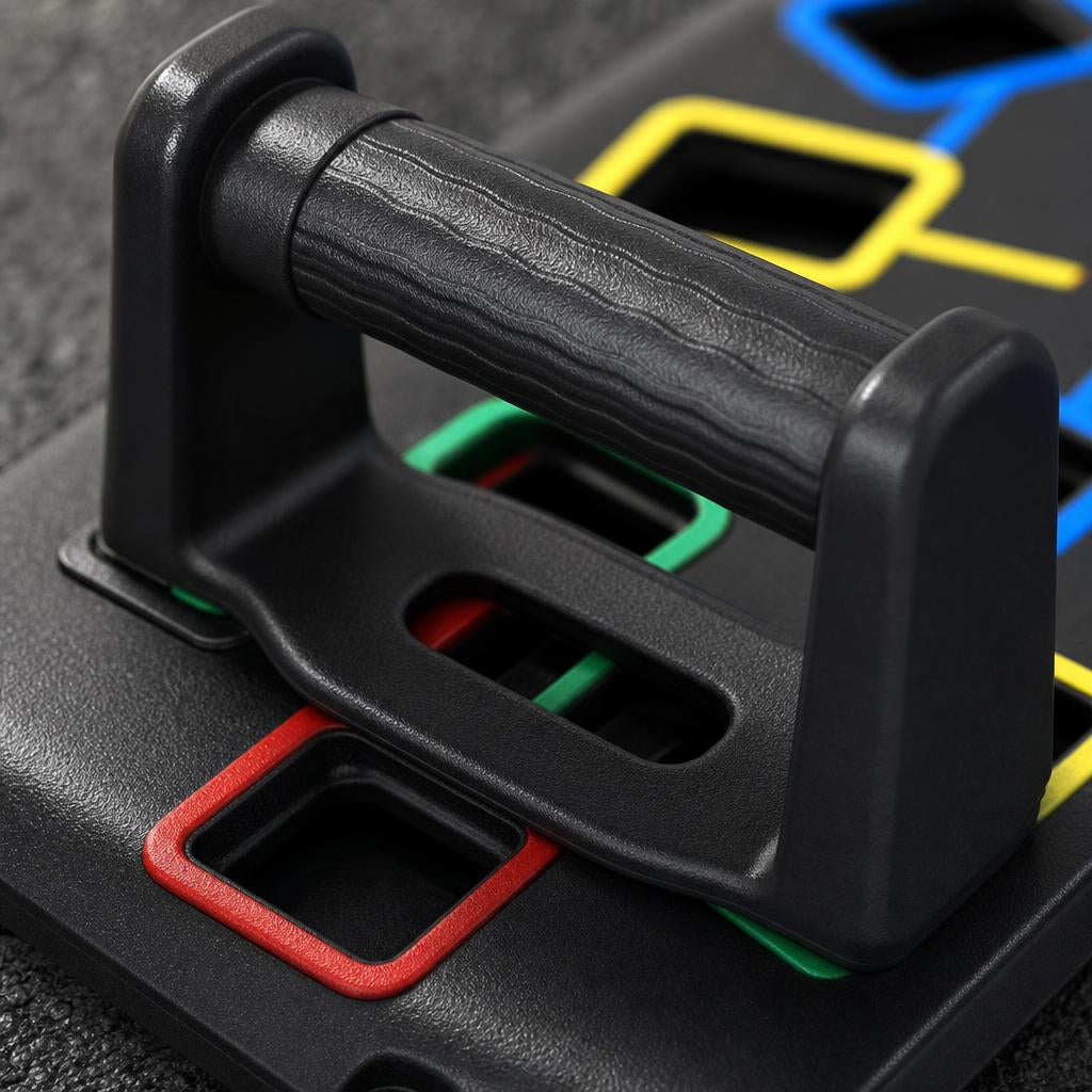 PrimeBuild Foldable Push-Up Board – Color-Coded Muscle Zones – detail