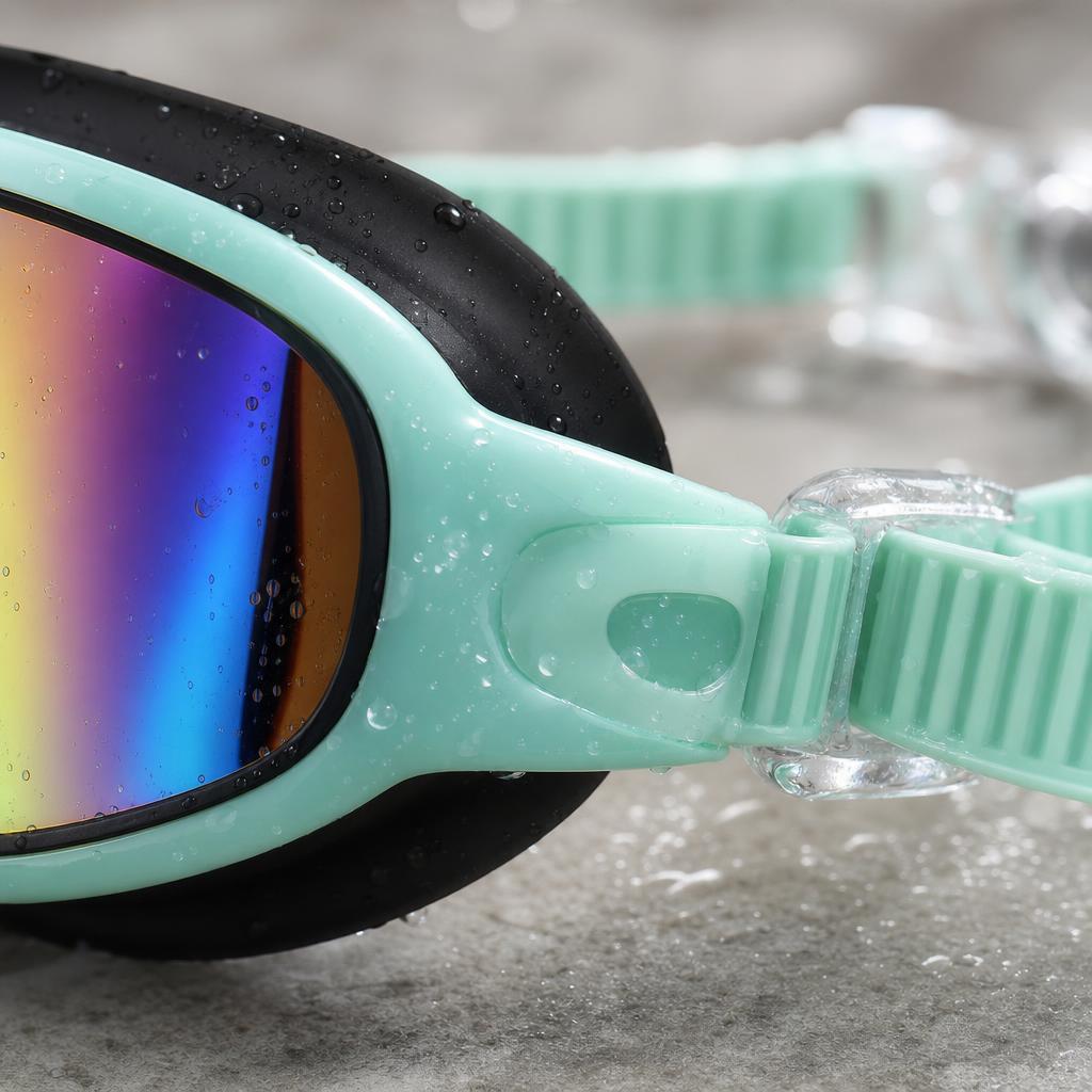PrimeBuild Kids Wide-View Swim Goggles – Anti-Fog, Green/Black – detail